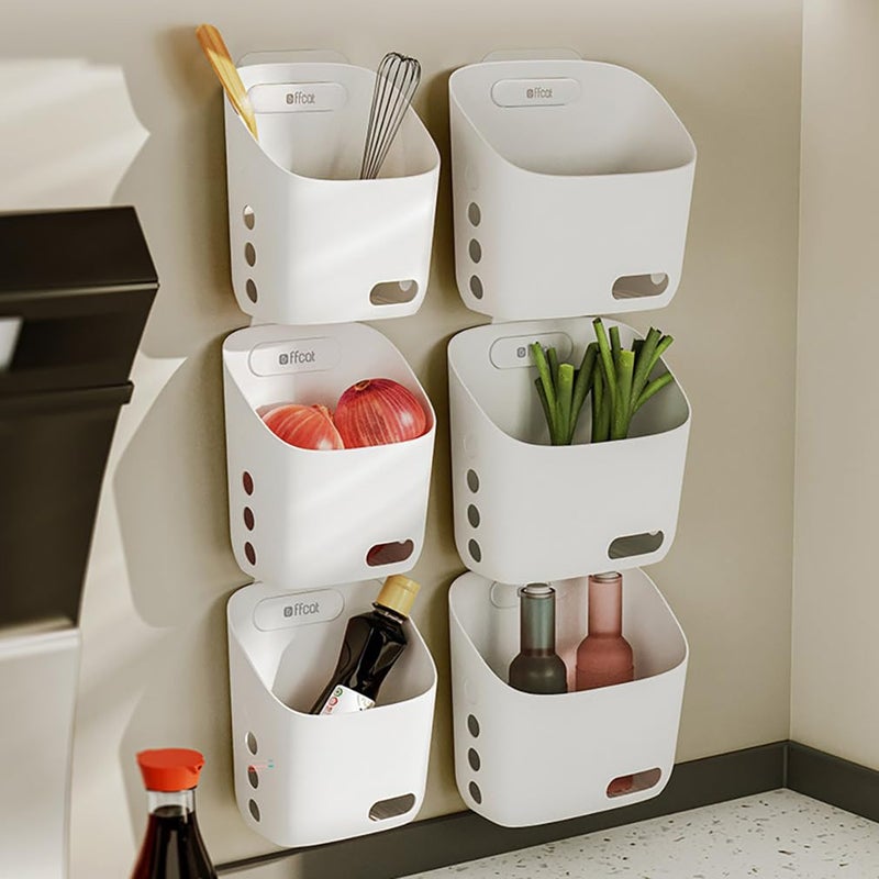 LeleCAT Plastic Hanging Basket Kitchen Storage organizer, Basket with Detachable hook, Hang it behind a door or on a railing, Over the Cabinet Door (Light White, Small) 2pack - Image 2